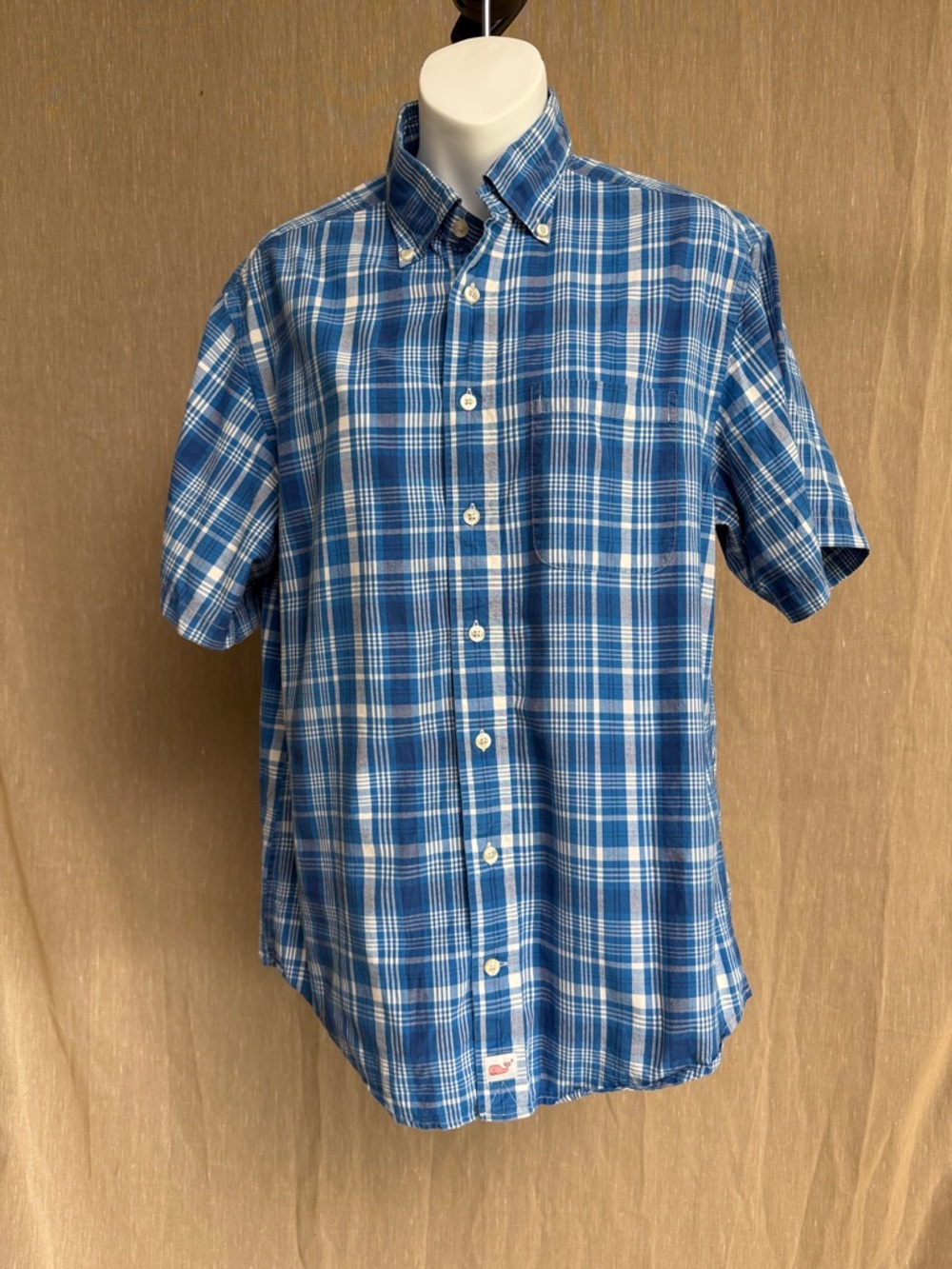 Vineyard Vines Blue and White Plaid Short-Sleeve Button-Down